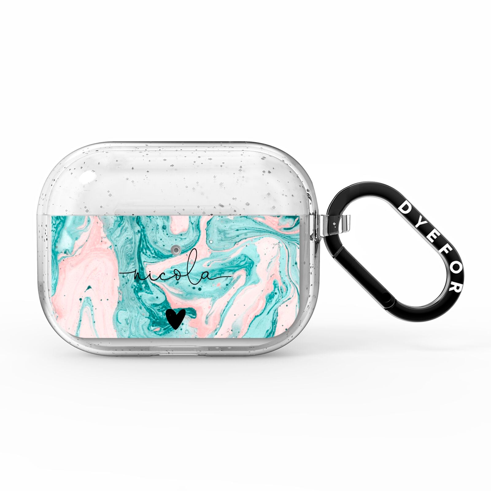 Personalised Name Green Swirl Marble AirPods Pro Glitter Case