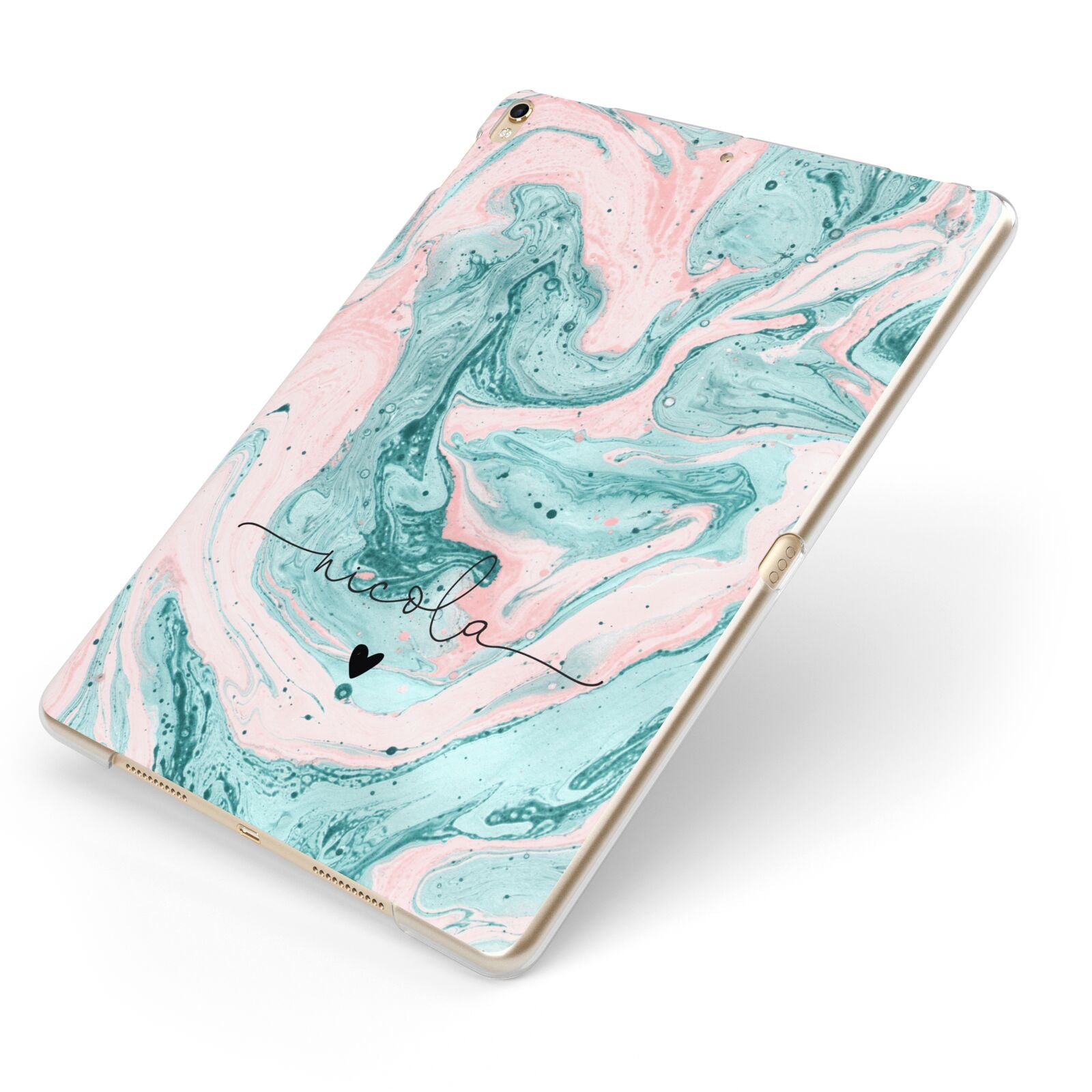 Personalised Name Green Swirl Marble Apple iPad Case on Gold iPad Side View