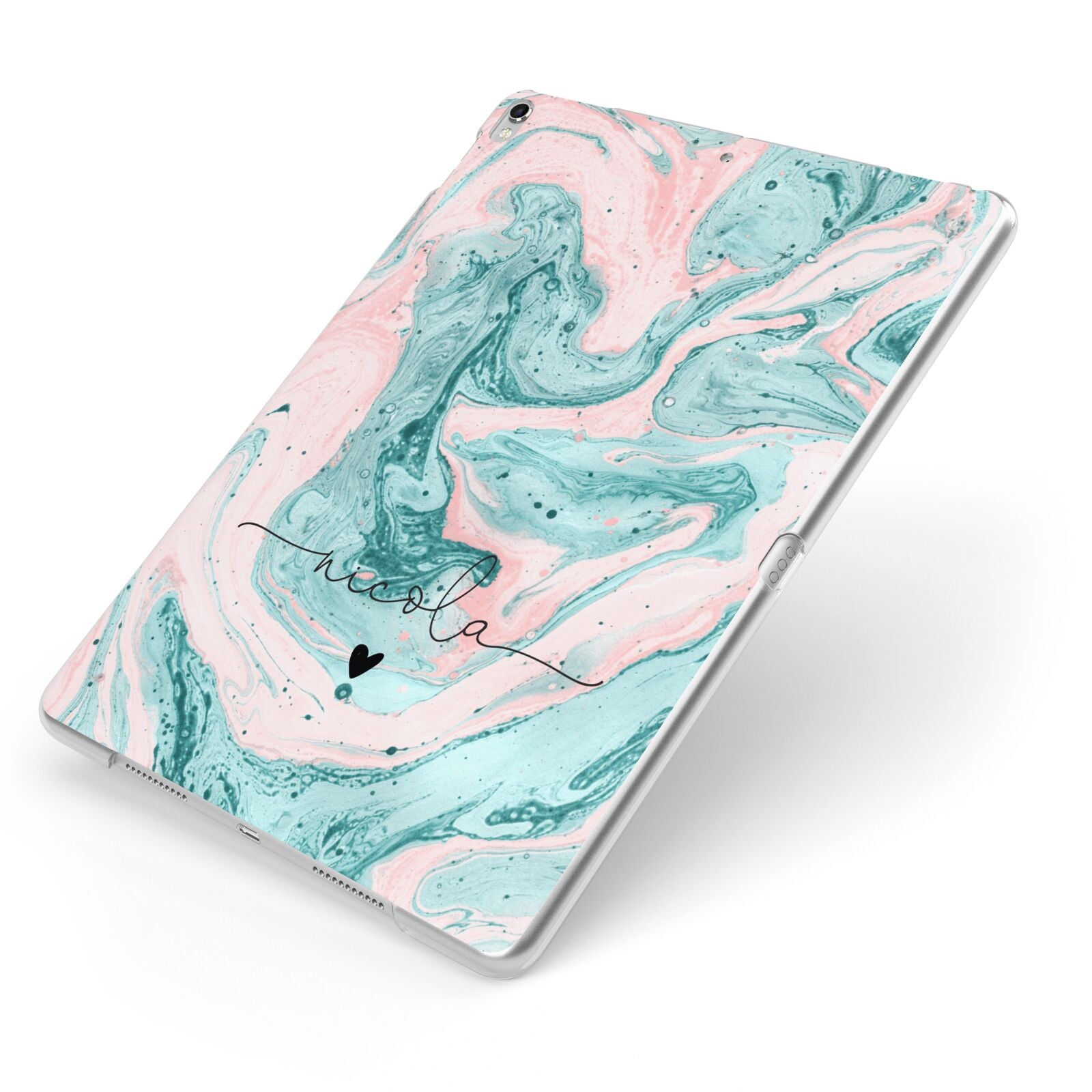 Personalised Name Green Swirl Marble Apple iPad Case on Silver iPad Side View