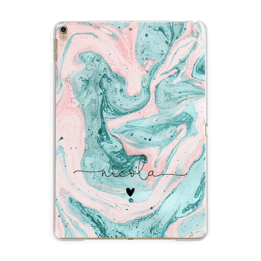 Personalised Name Green Swirl Marble Apple iPad Gold Case
