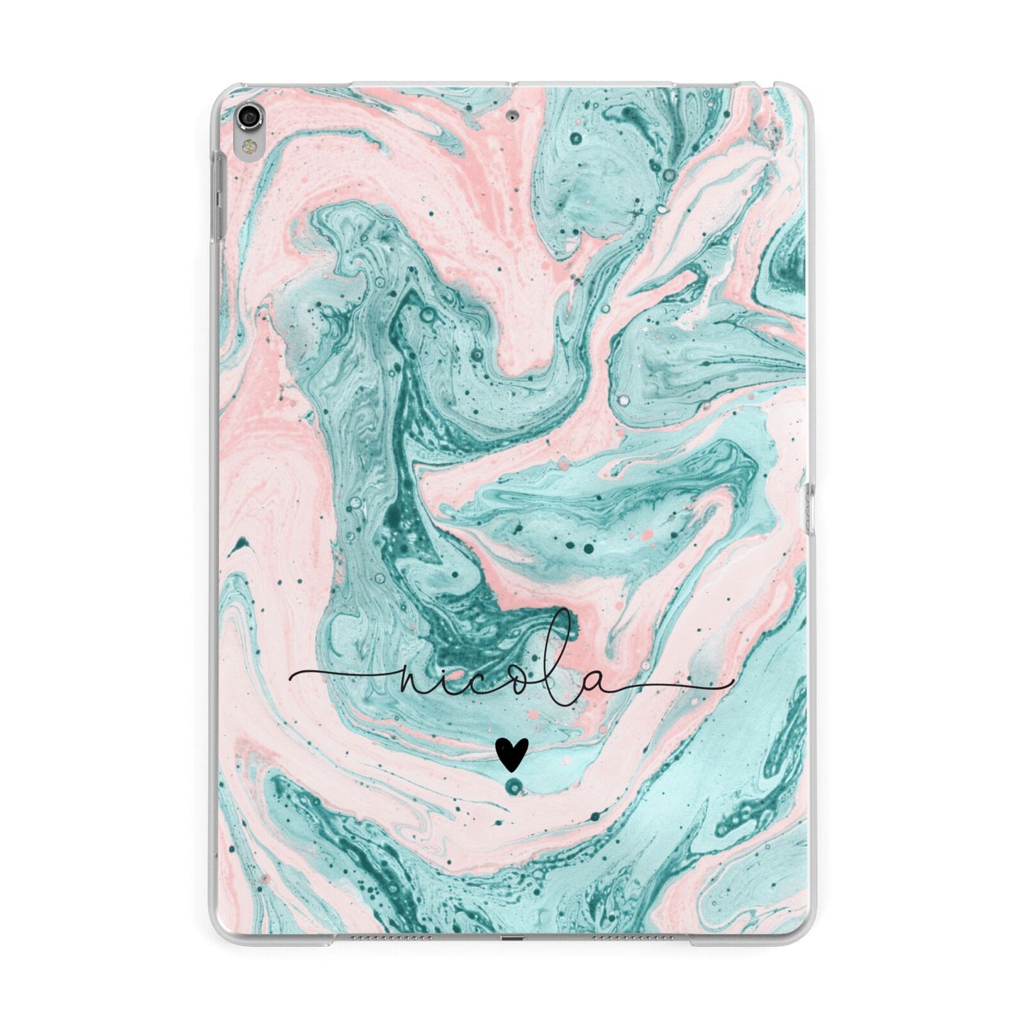 Personalised Name Green Swirl Marble Apple iPad Silver Case