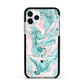 Personalised Name Green Swirl Marble Apple iPhone 11 Pro in Silver with Black Impact Case