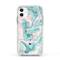 Personalised Name Green Swirl Marble Apple iPhone 11 in White with White Impact Case