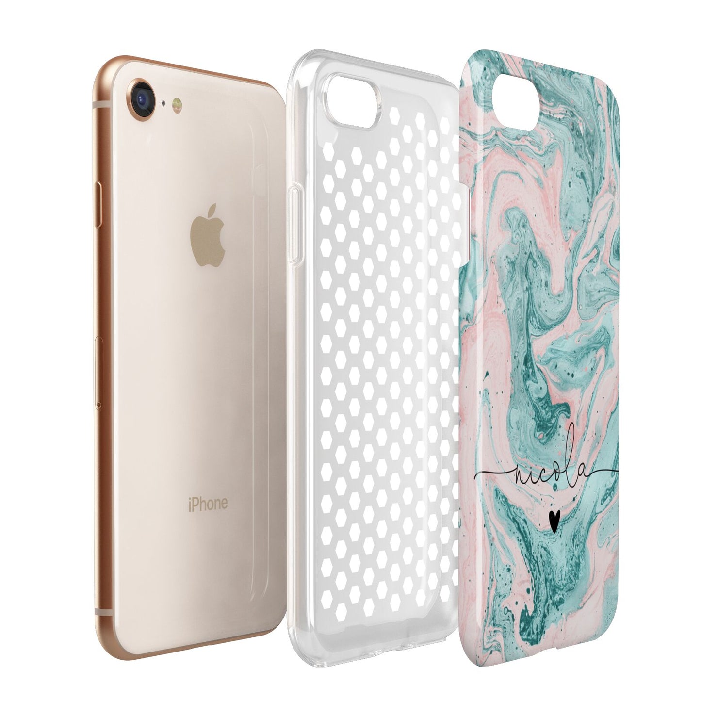 Personalised Name Green Swirl Marble Apple iPhone 7 8 3D Tough Case Expanded View