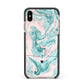 Personalised Name Green Swirl Marble Apple iPhone Xs Max Impact Case Black Edge on Gold Phone
