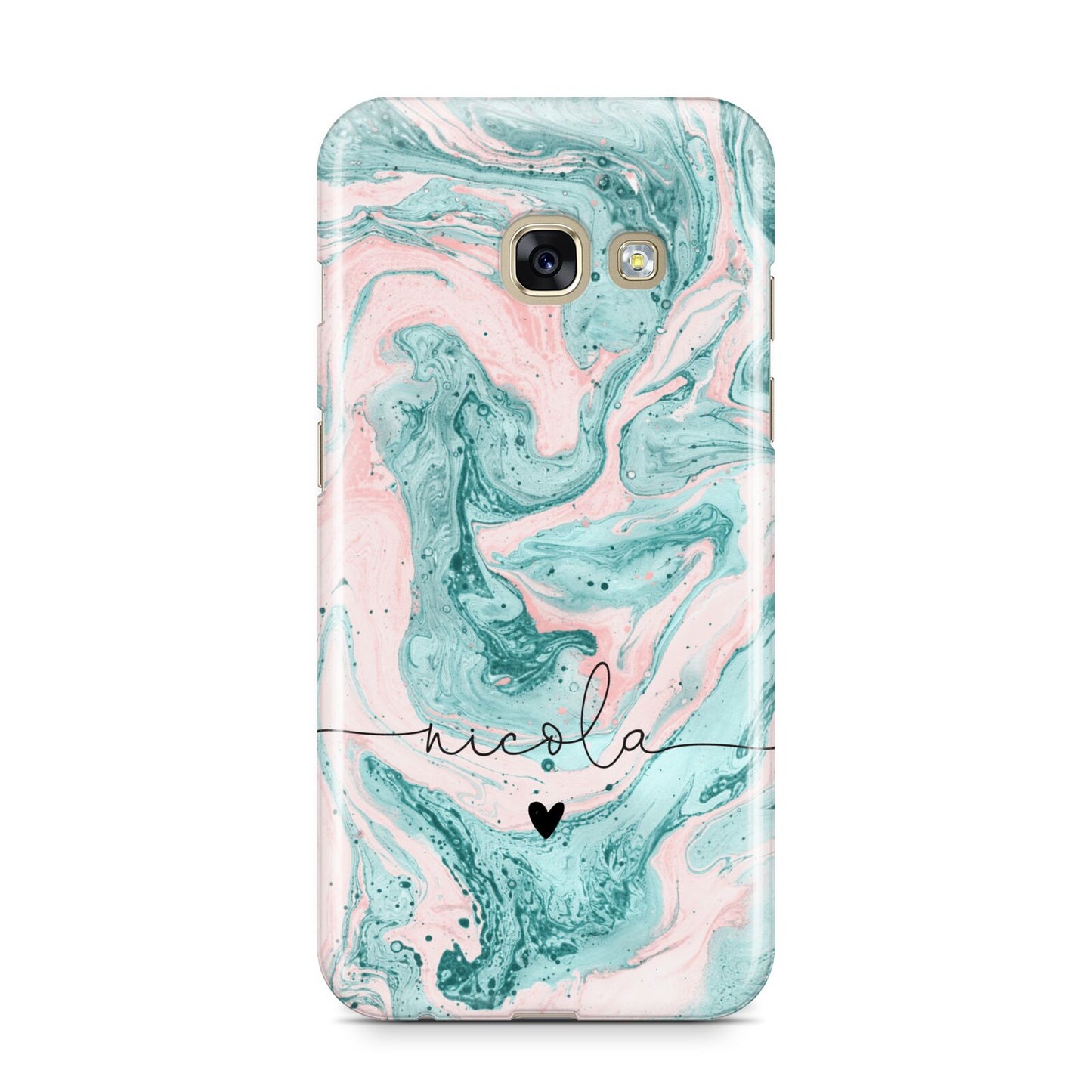 Personalised Name Green Swirl Marble Samsung Galaxy A3 2017 Case on gold phone