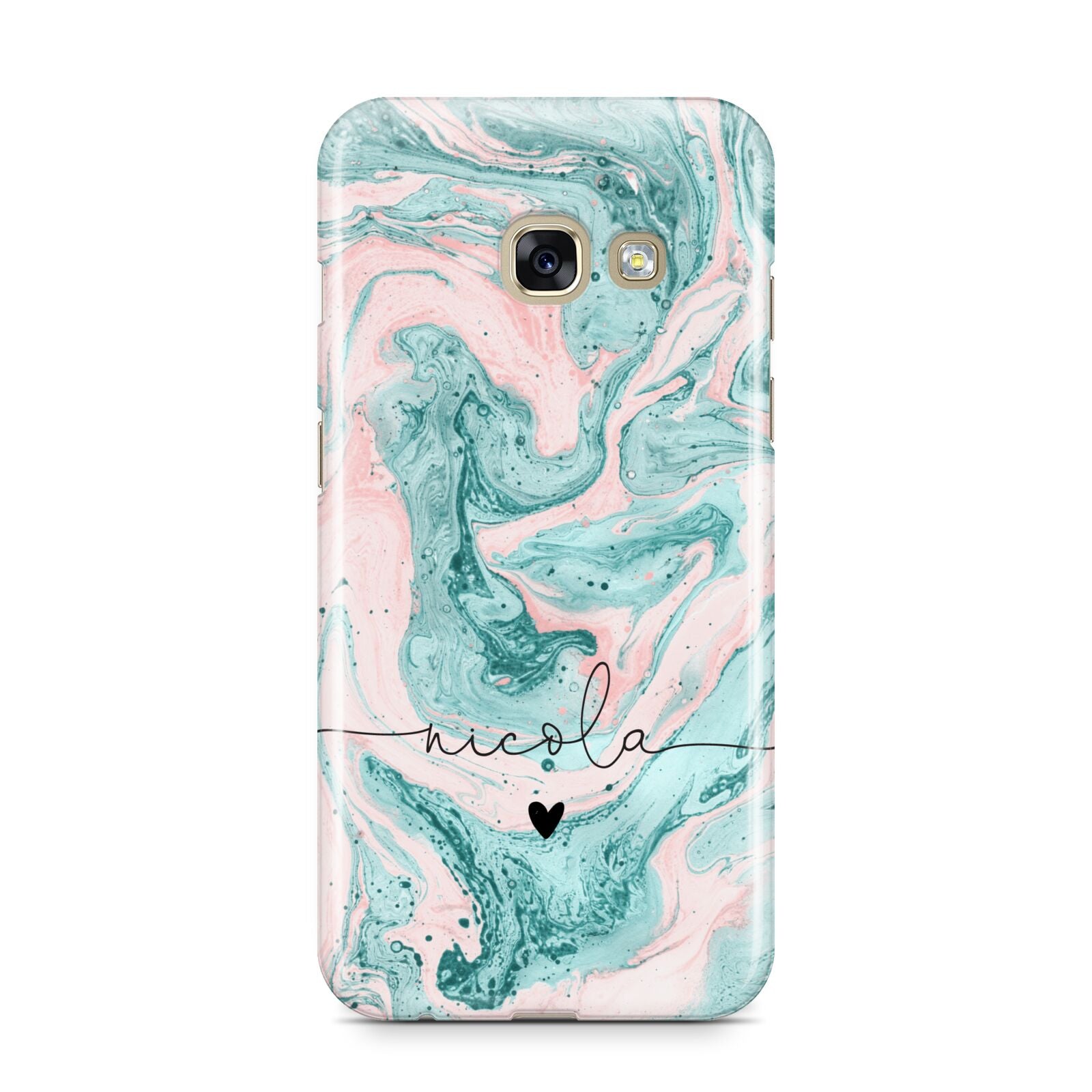 Personalised Name Green Swirl Marble Samsung Galaxy A3 2017 Case on gold phone