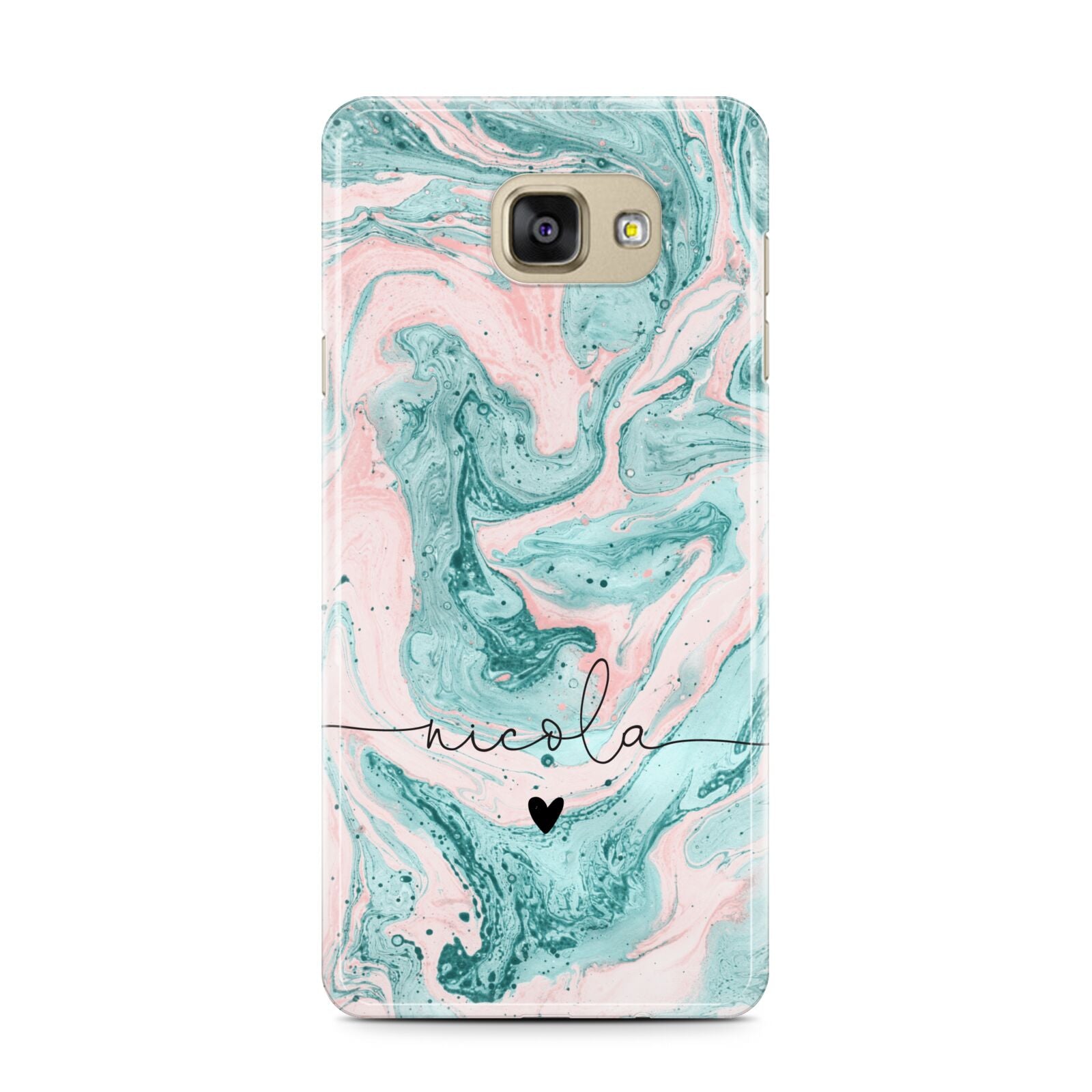 Personalised Name Green Swirl Marble Samsung Galaxy A7 2016 Case on gold phone