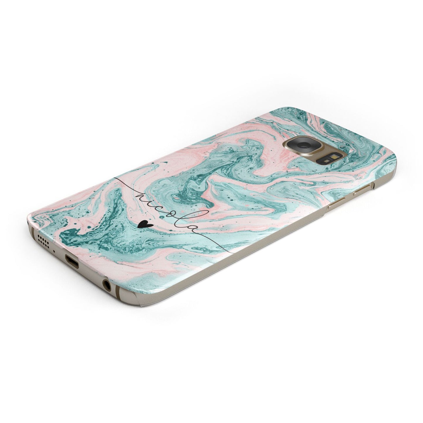 Personalised Name Green Swirl Marble Samsung Galaxy Case Bottom Cutout