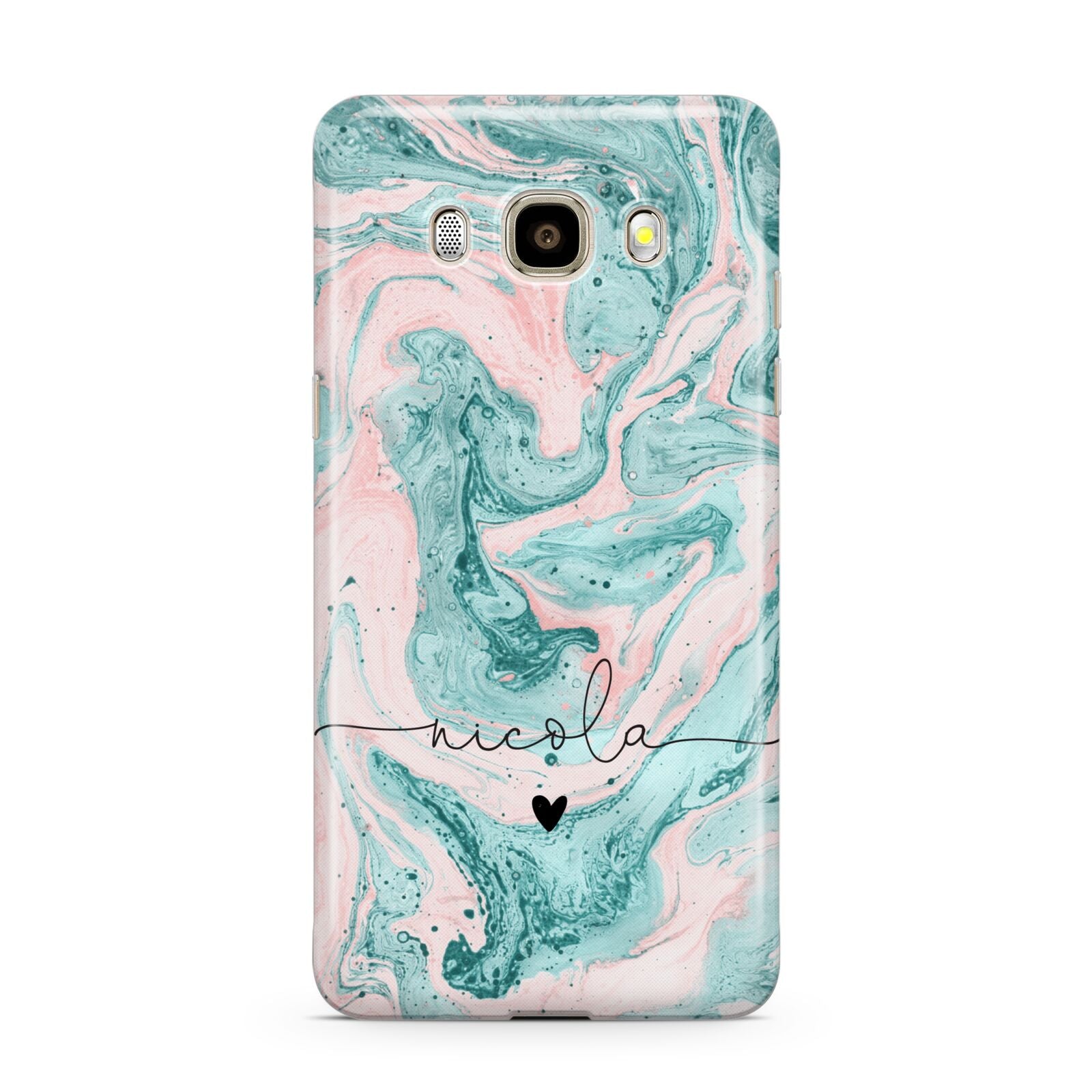 Personalised Name Green Swirl Marble Samsung Galaxy J7 2016 Case on gold phone