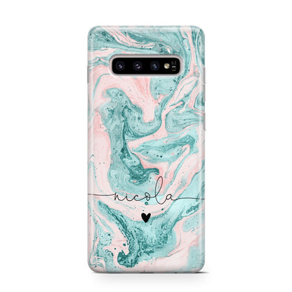 Personalised Name Green Swirl Marble Samsung Galaxy S10 Case