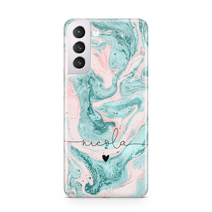 Personalised Name Green Swirl Marble Samsung S21 Case