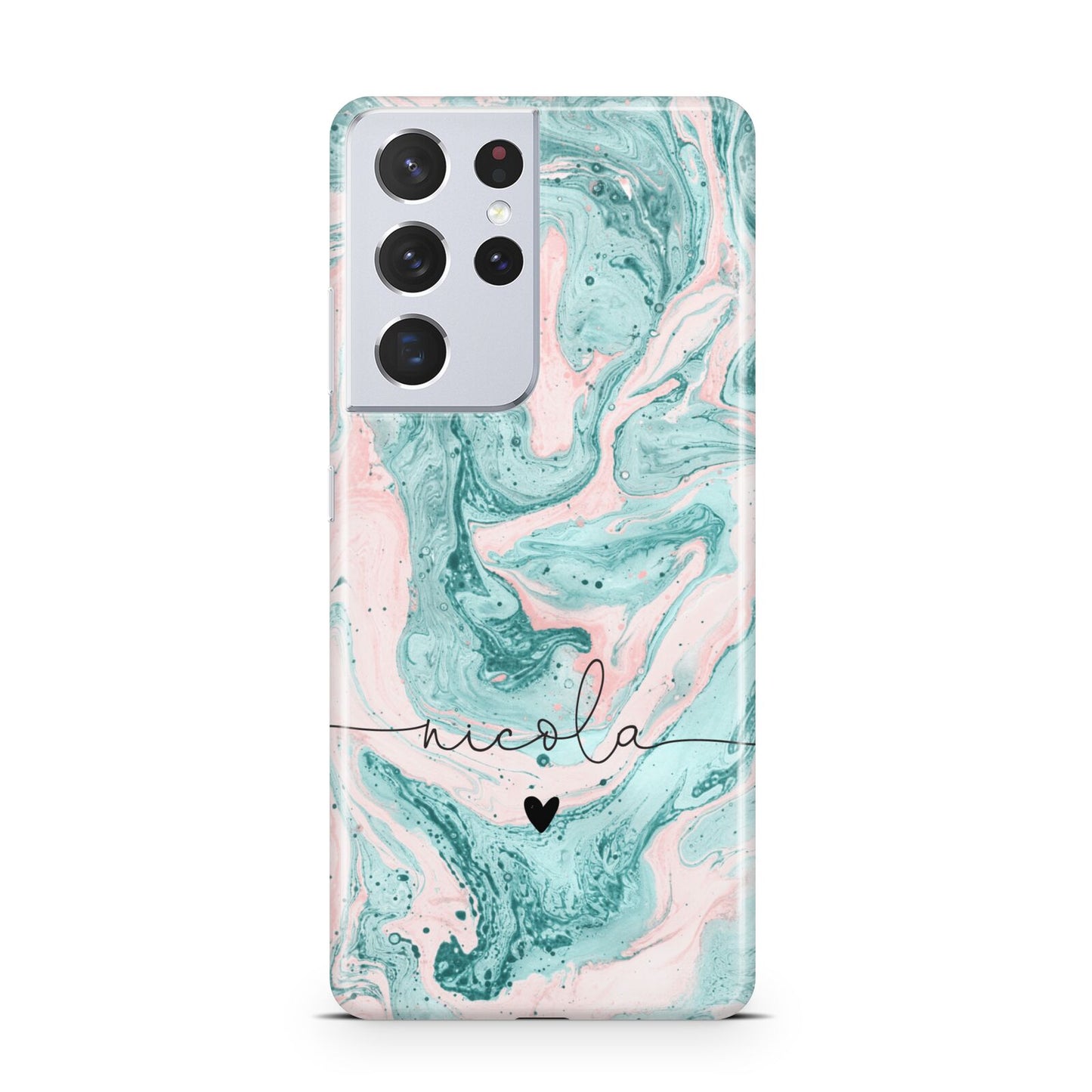 Personalised Name Green Swirl Marble Samsung S21 Ultra Case