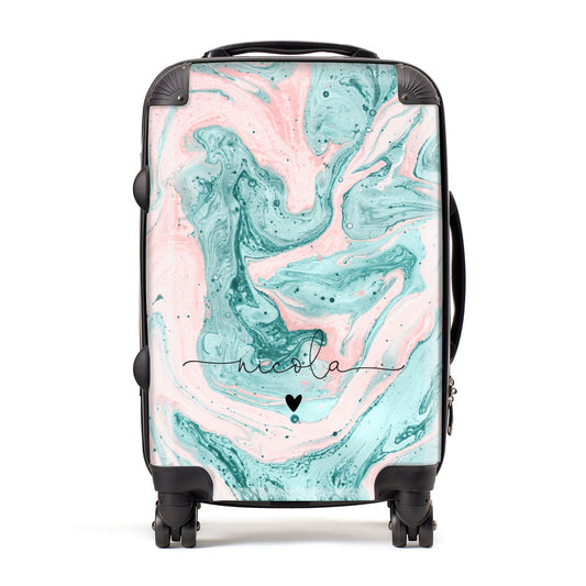 Personalised Name Green Swirl Marble Suitcase