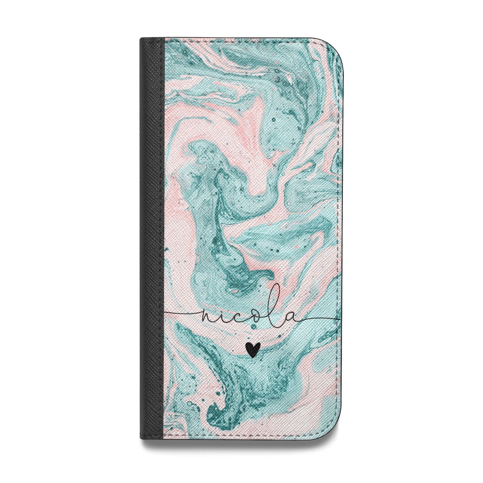 Personalised Name Green Swirl Marble Vegan Leather Flip Samsung Case