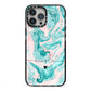 Personalised Name Green Swirl Marble iPhone 13 Pro Max Black Impact Case on Silver phone