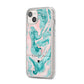 Personalised Name Green Swirl Marble iPhone 14 Plus Clear Tough Case Starlight Angled Image