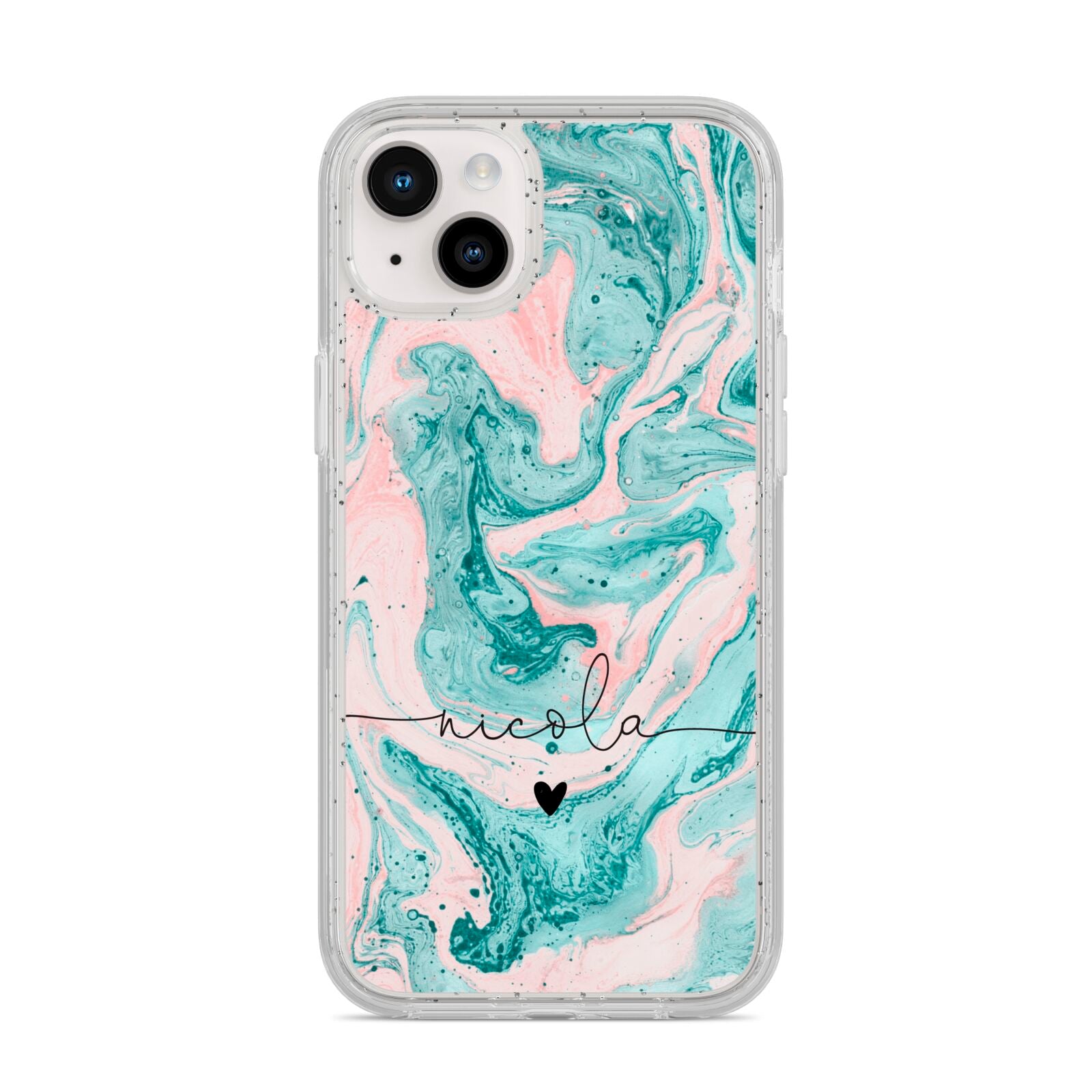 Personalised Name Green Swirl Marble iPhone 14 Plus Glitter Tough Case Starlight
