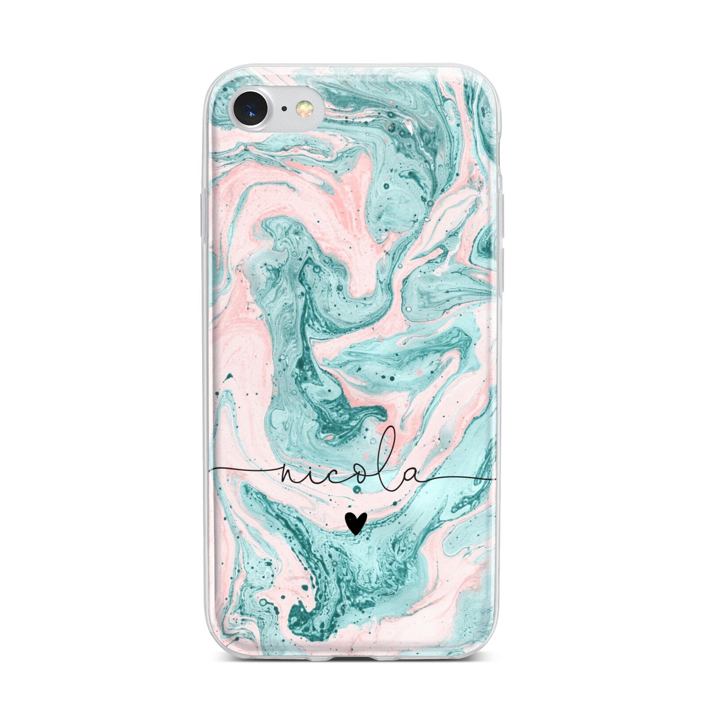 Personalised Name Green Swirl Marble iPhone 7 Bumper Case on Silver iPhone