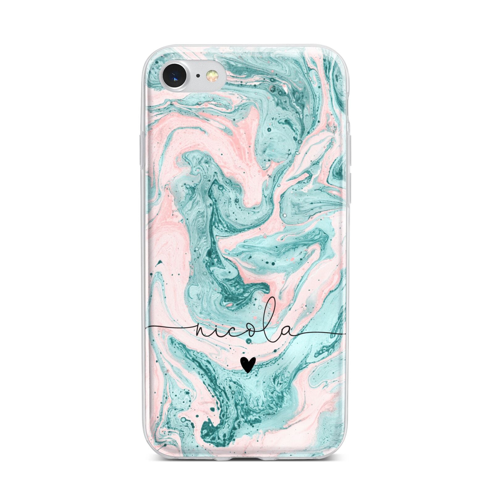 Personalised Name Green Swirl Marble iPhone 7 Bumper Case on Silver iPhone