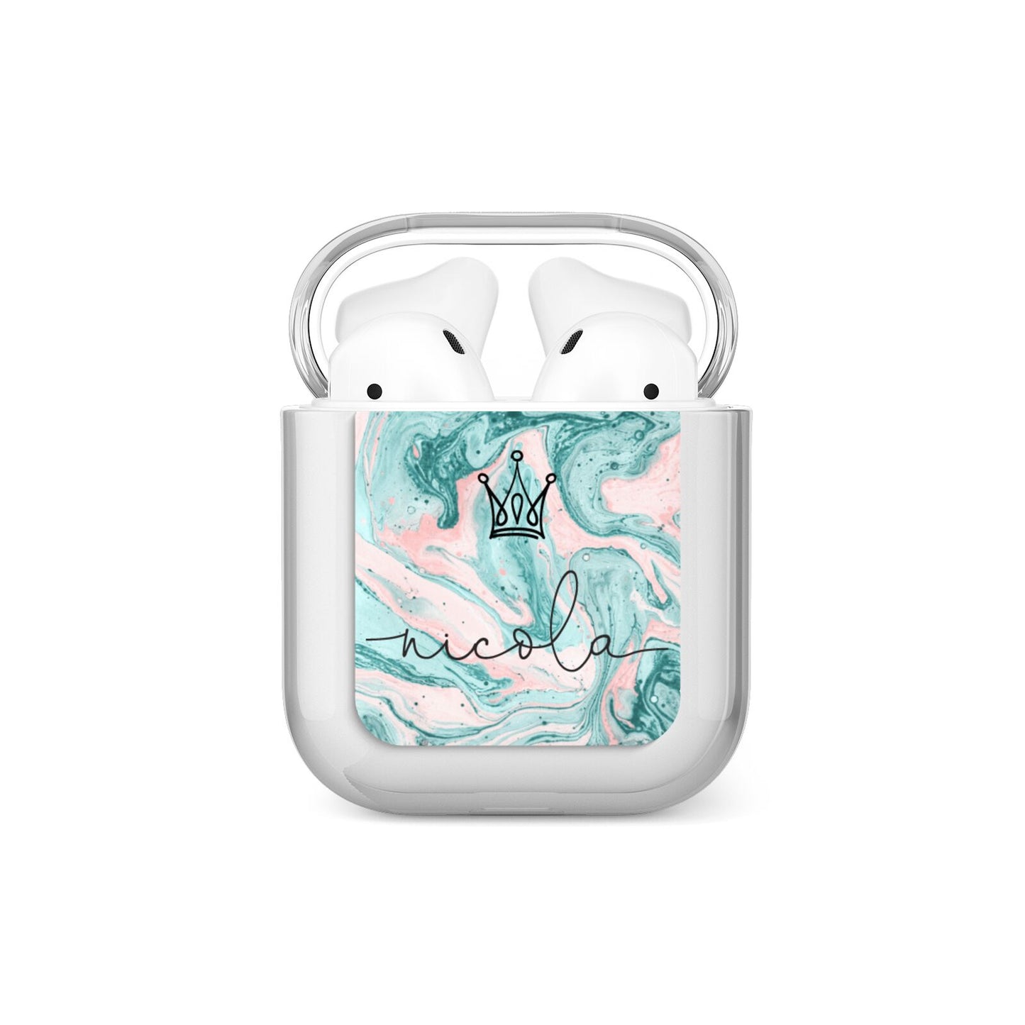 Personalised Name Marble Effect Crown AirPods Case