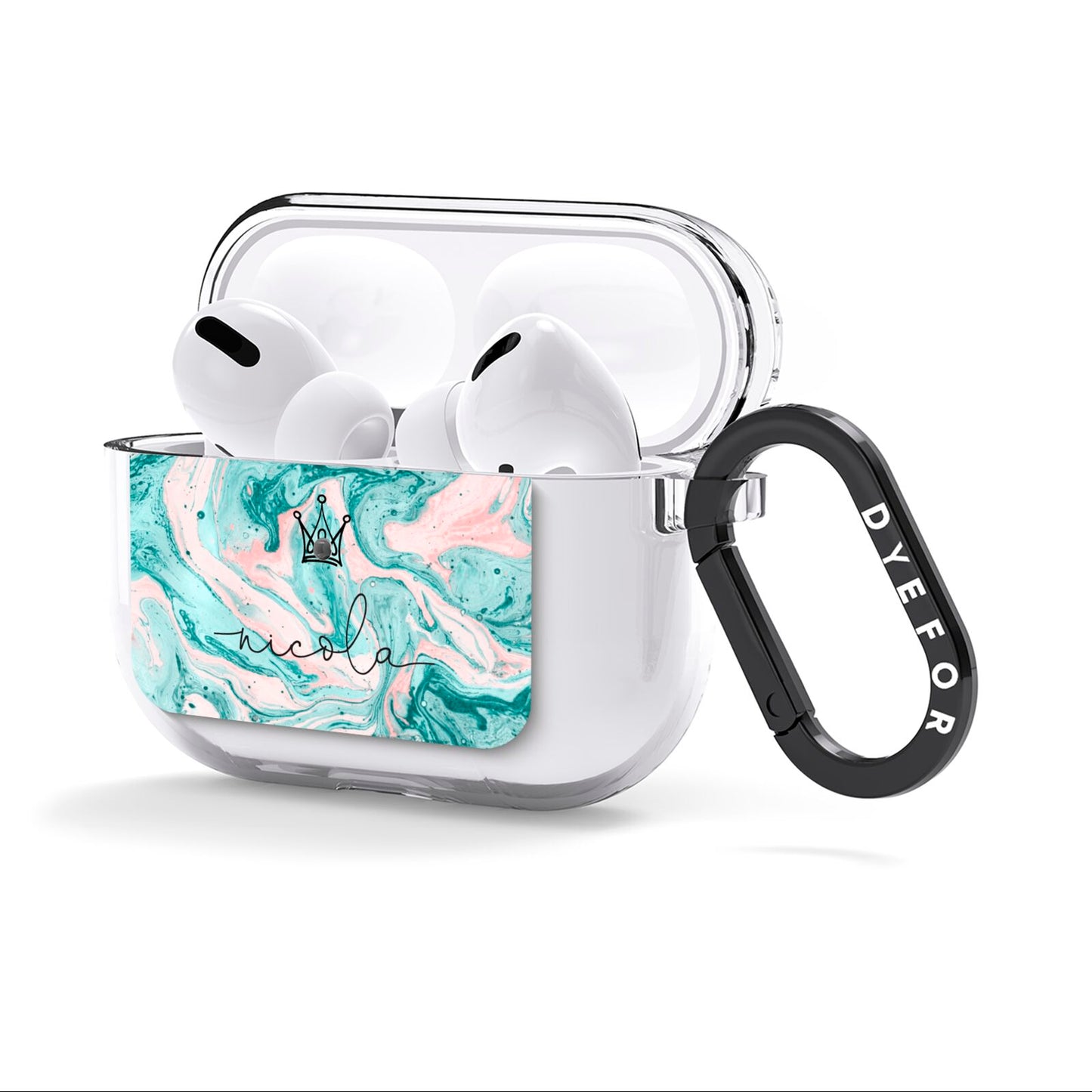Personalised Name Marble Effect Crown AirPods Clear Case 3rd Gen Side Image
