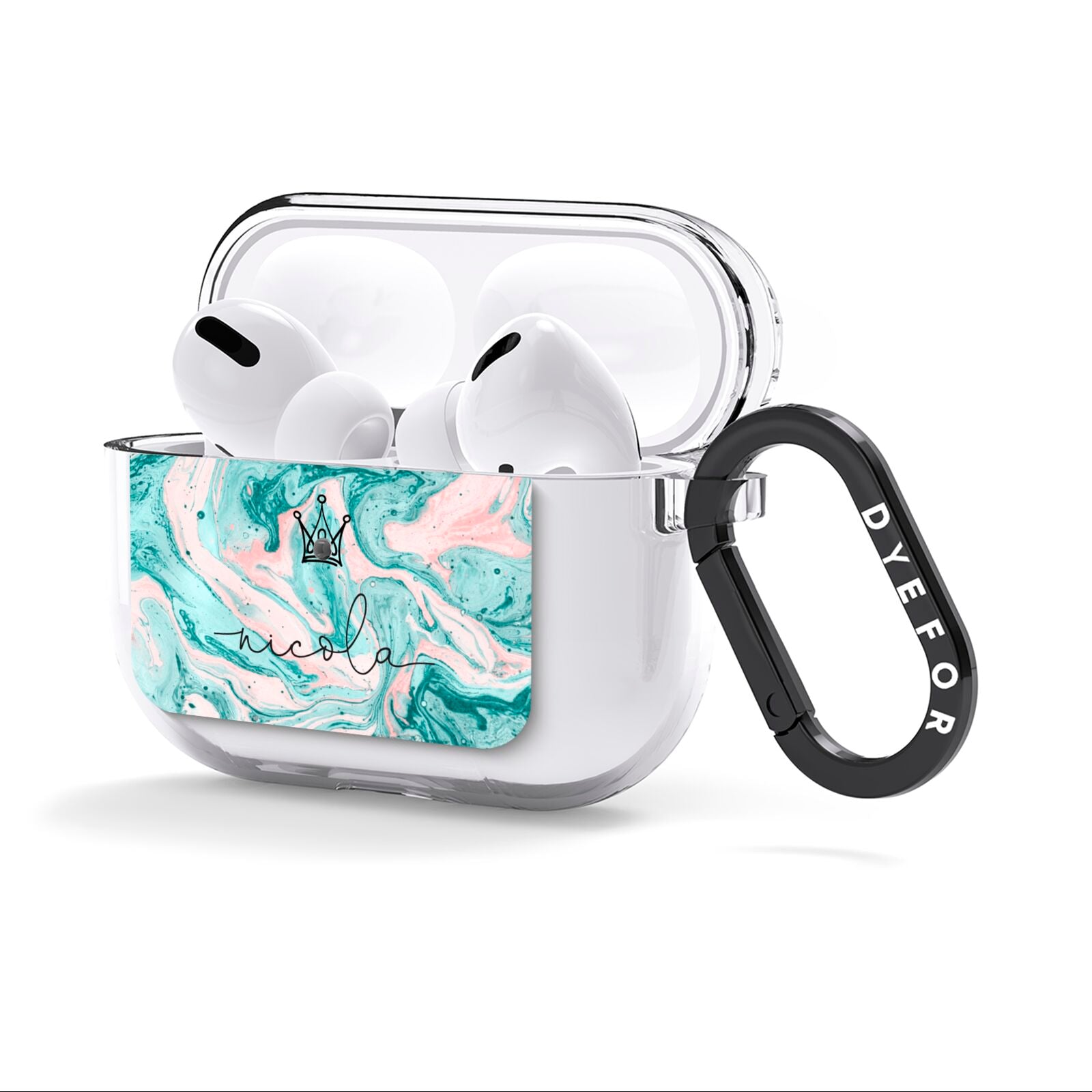 Personalised Name Marble Effect Crown AirPods Clear Case 3rd Gen Side Image