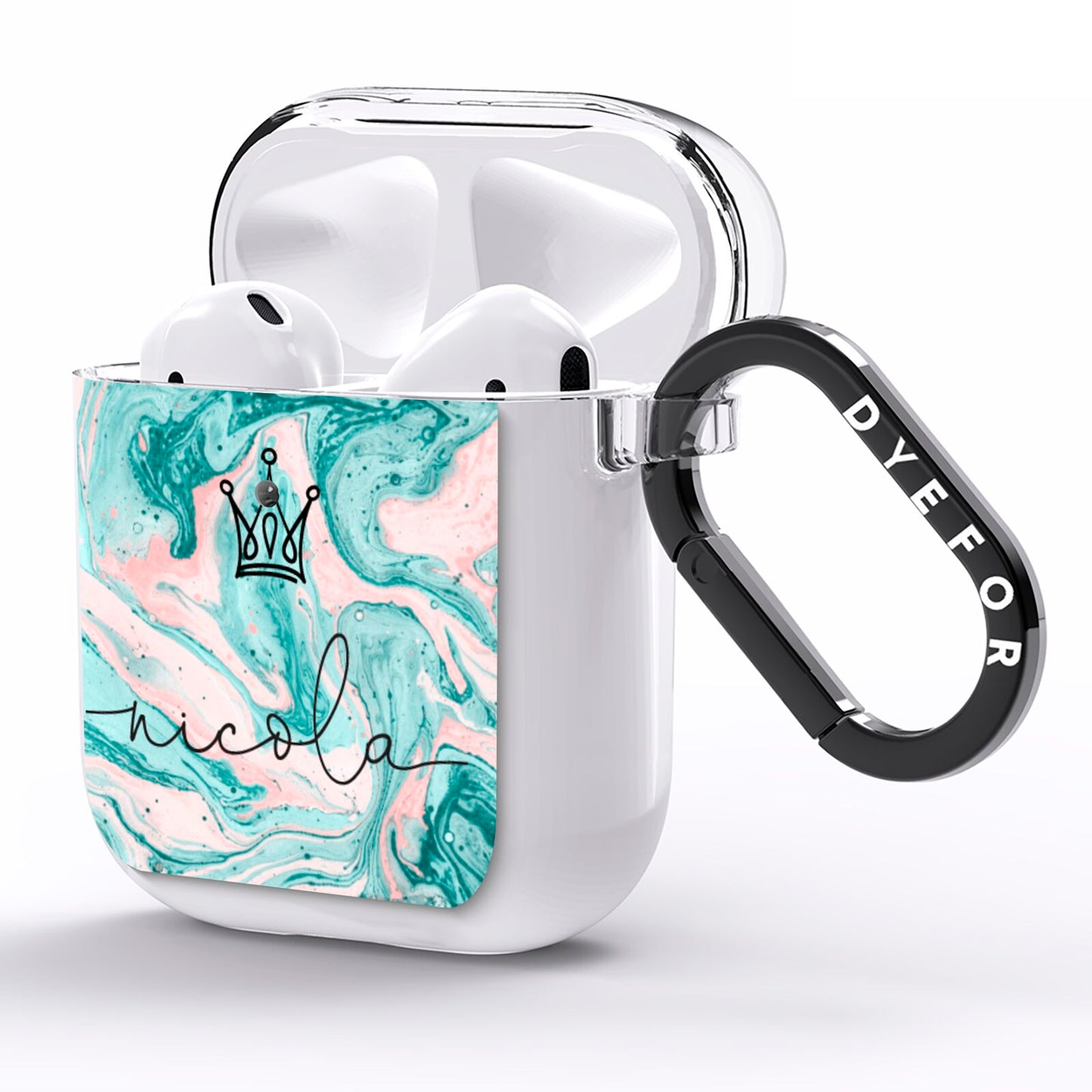 Personalised Name Marble Effect Crown AirPods Clear Case Side Image