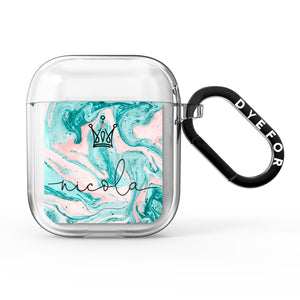 Personalised Name Marble Effect Crown AirPods Case