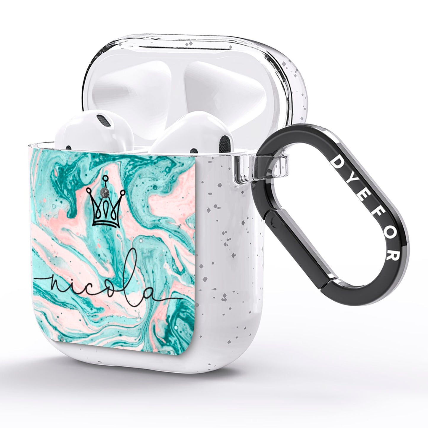 Personalised Name Marble Effect Crown AirPods Glitter Case Side Image
