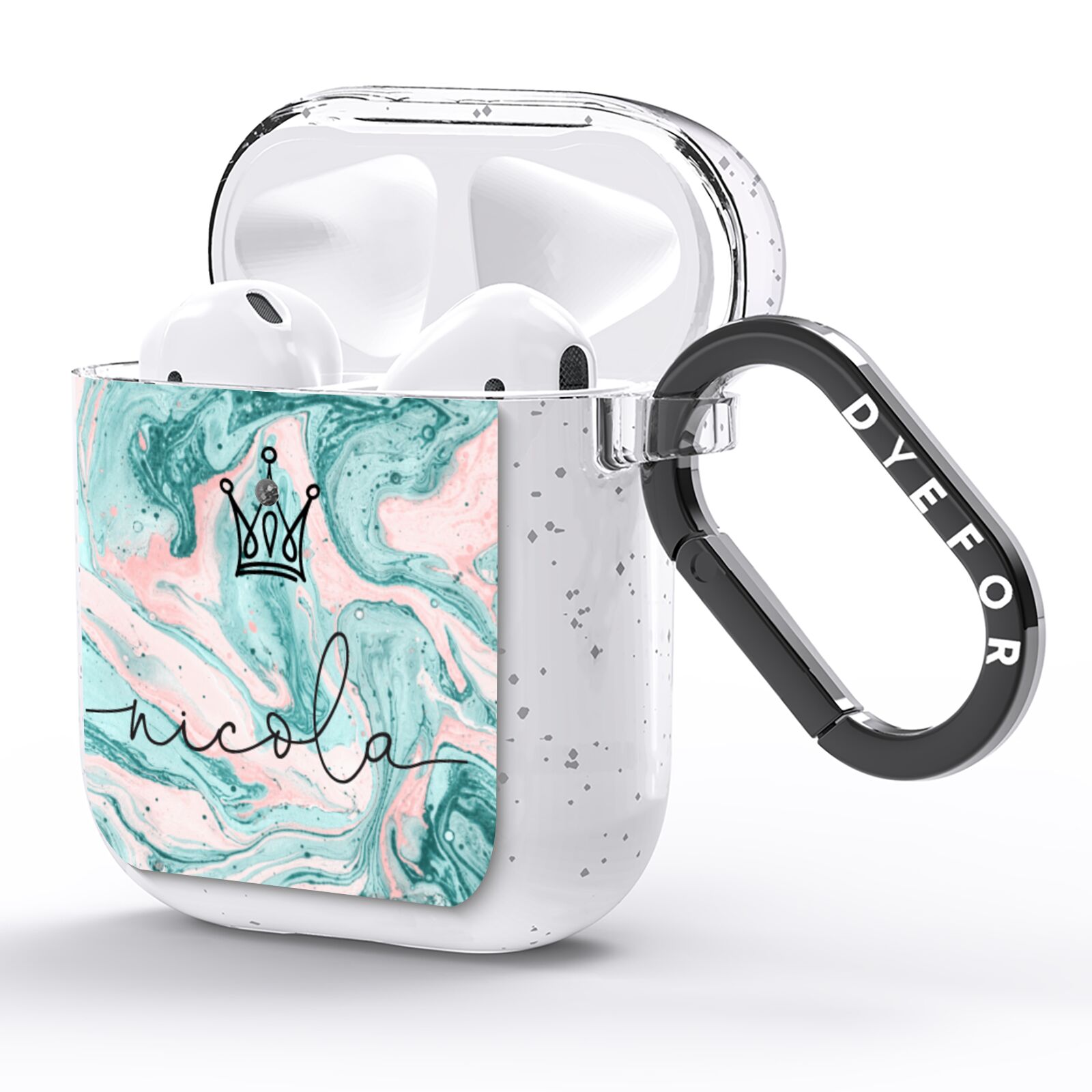 Personalised Name Marble Effect Crown AirPods Glitter Case Side Image