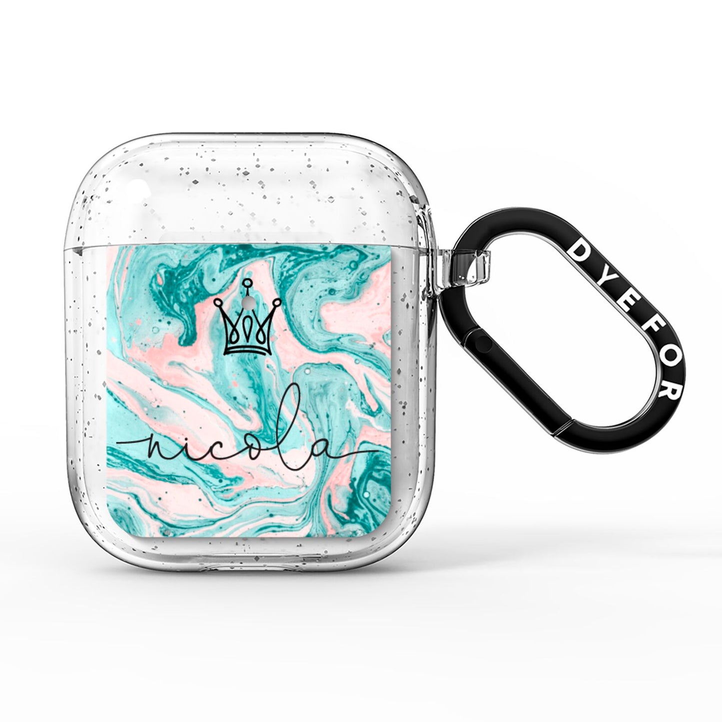 Personalised Name Marble Effect Crown AirPods Glitter Case
