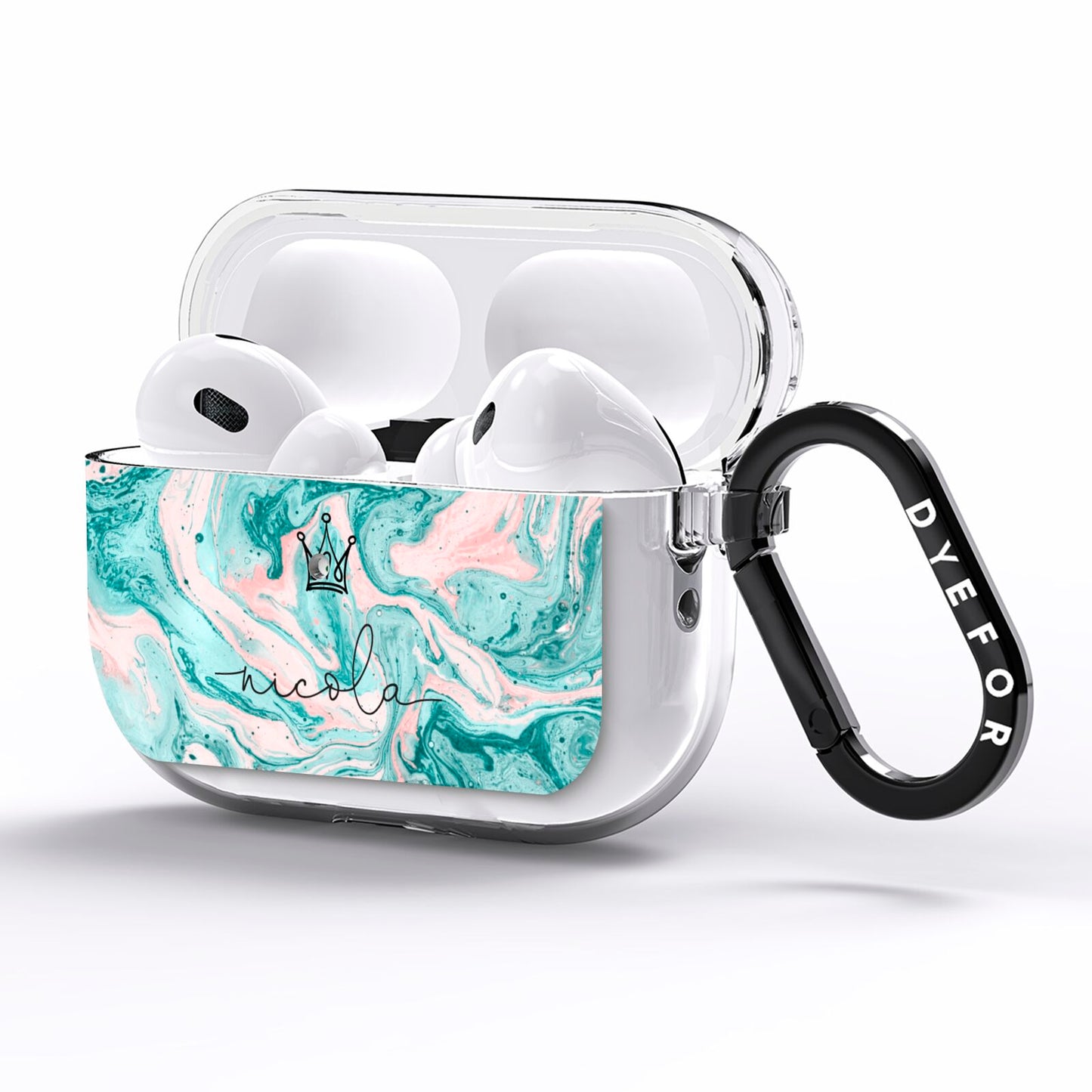 Personalised Name Marble Effect Crown AirPods Pro Clear Case Side Image