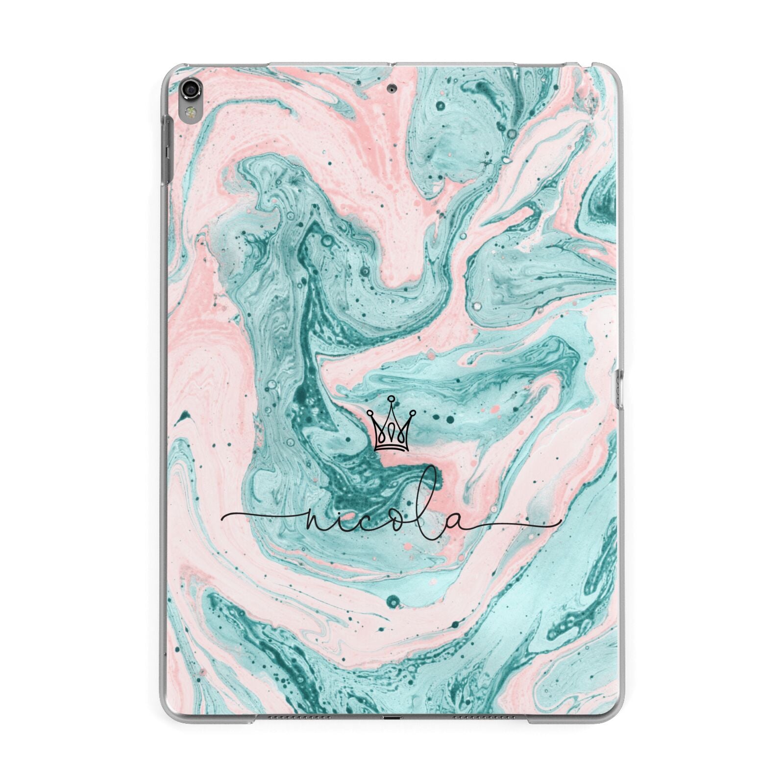 Personalised Name Marble Effect Crown Apple iPad Grey Case