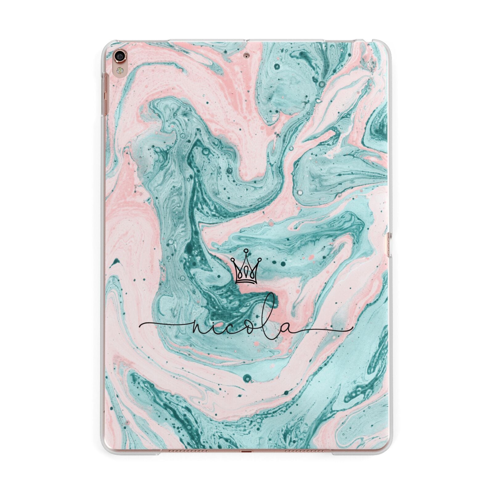 Personalised Name Marble Effect Crown Apple iPad Rose Gold Case