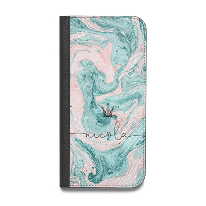 Personalised Name Marble Effect Crown Vegan Leather Flip Samsung Case