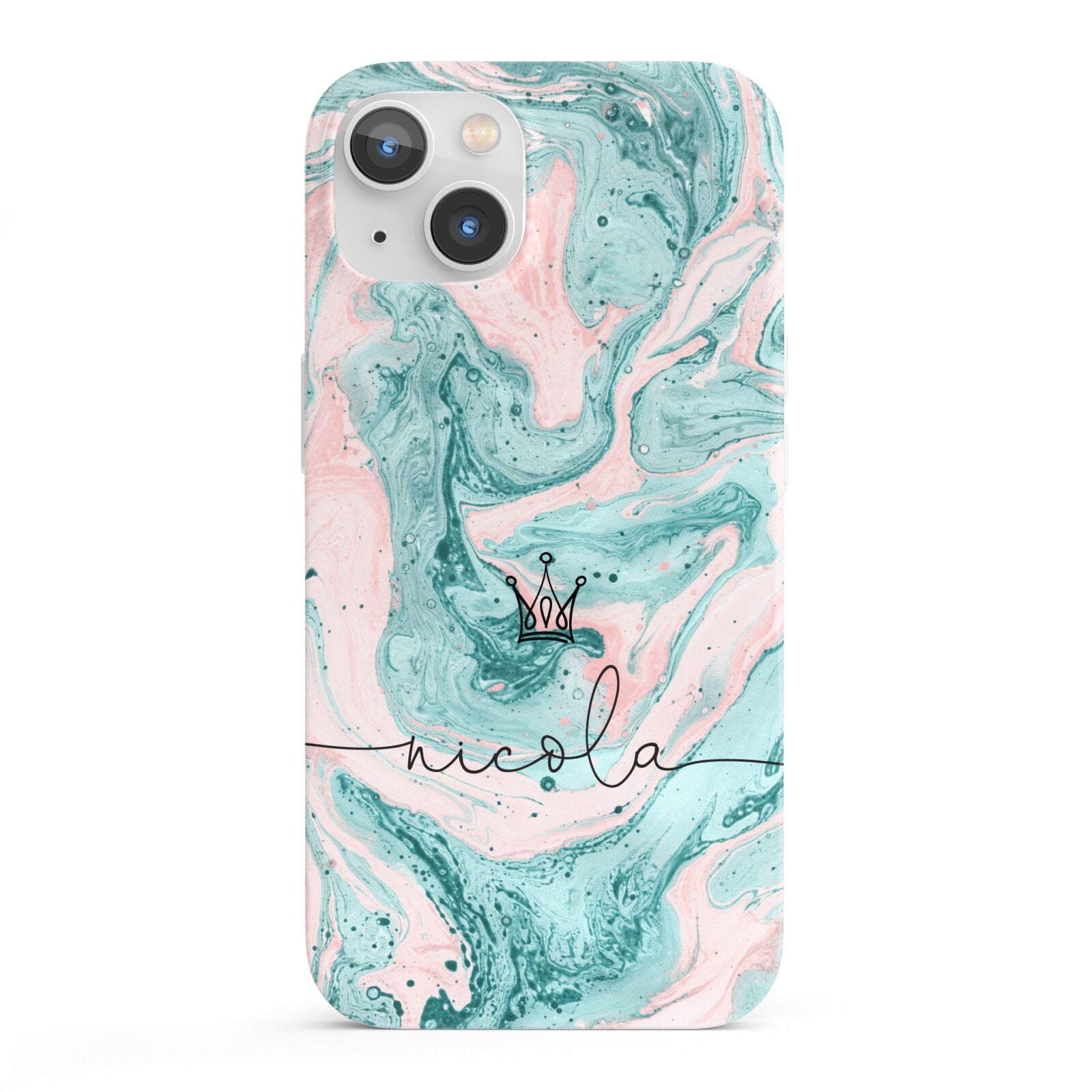 Personalised Name Marble Effect Crown iPhone 13 Full Wrap 3D Snap Case
