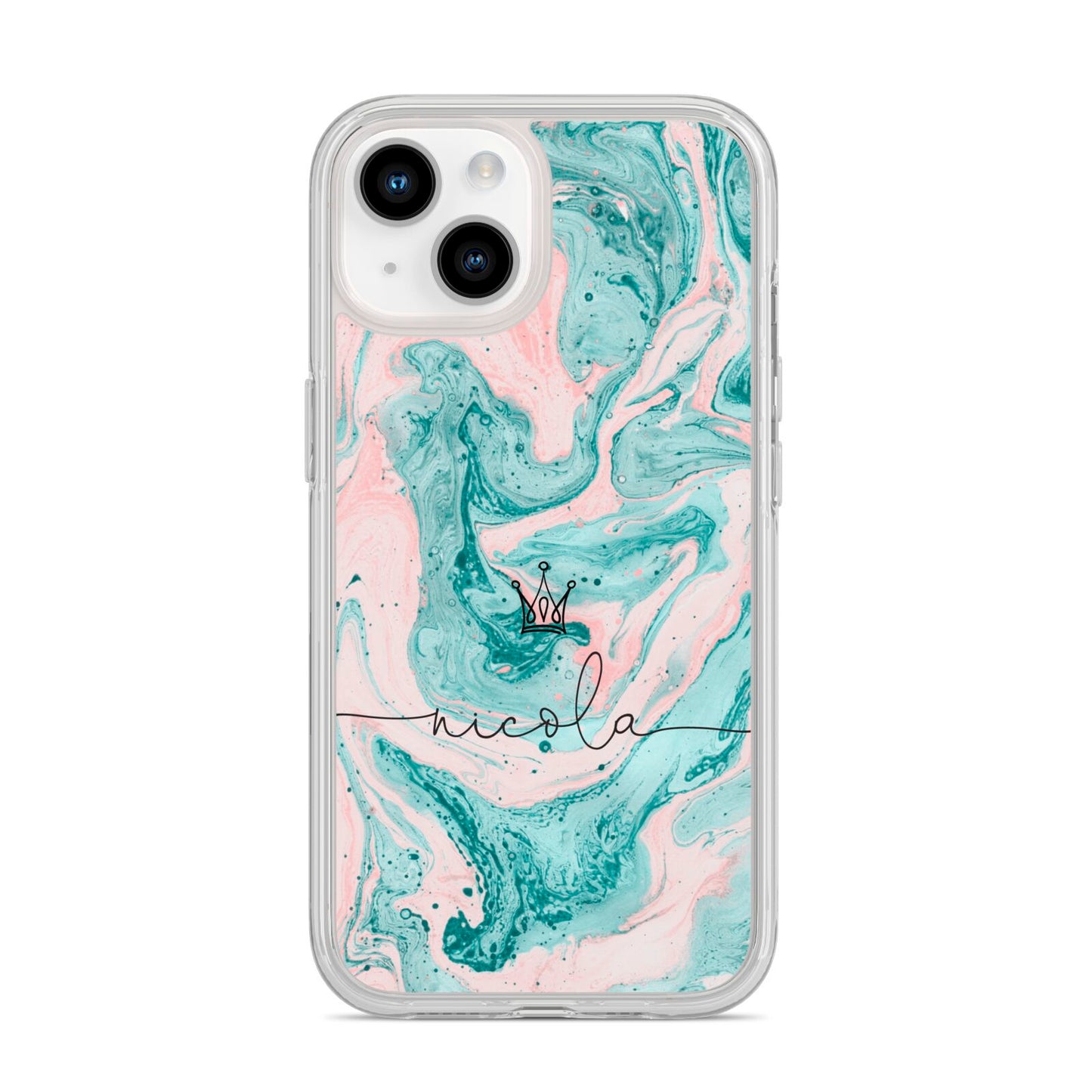 Personalised Name Marble Effect Crown iPhone 14 Clear Tough Case Starlight