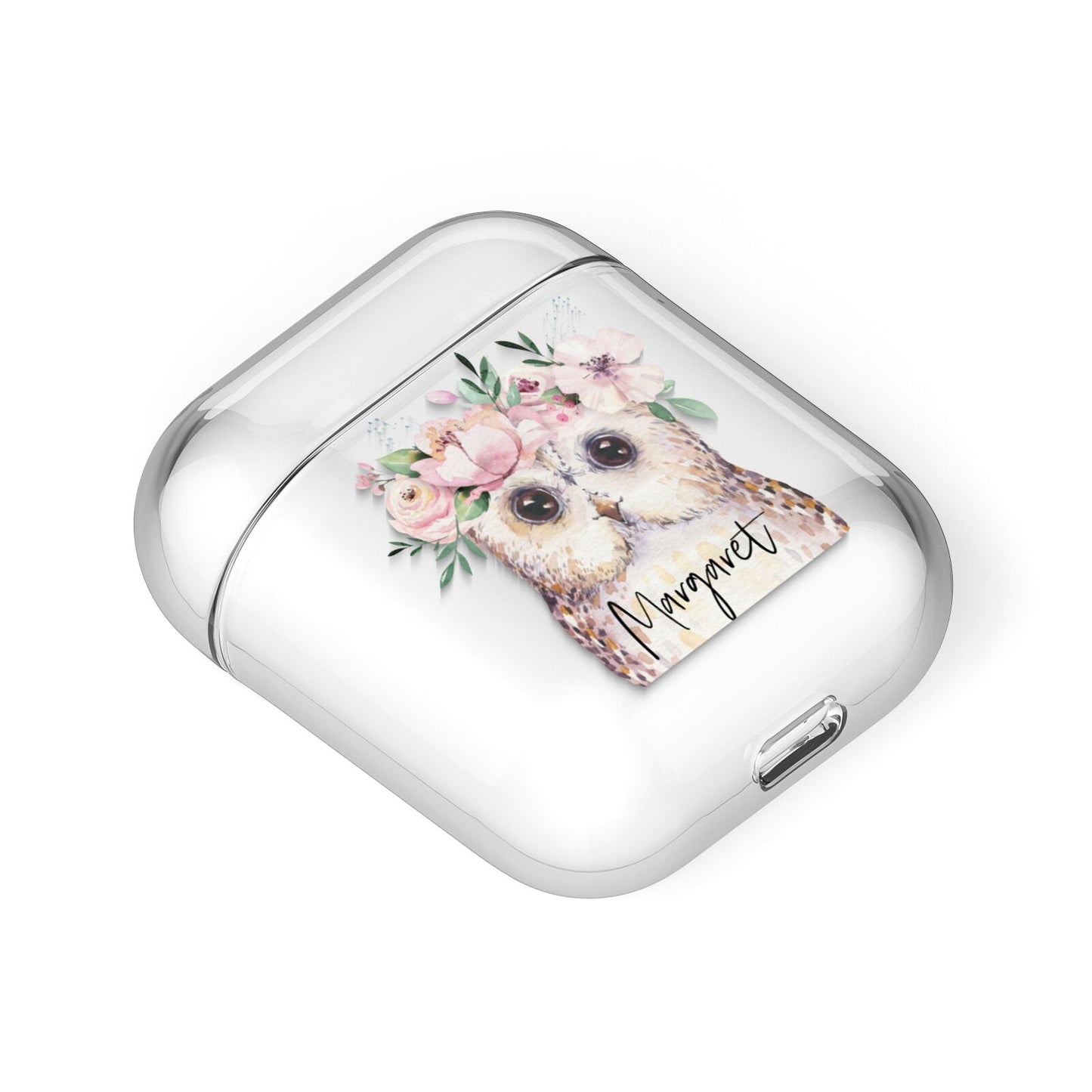 Personalised Name Owl AirPods Case Laid Flat