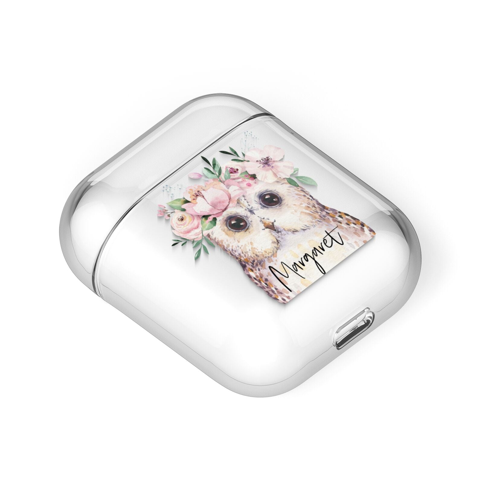 Personalised Name Owl AirPods Case Laid Flat