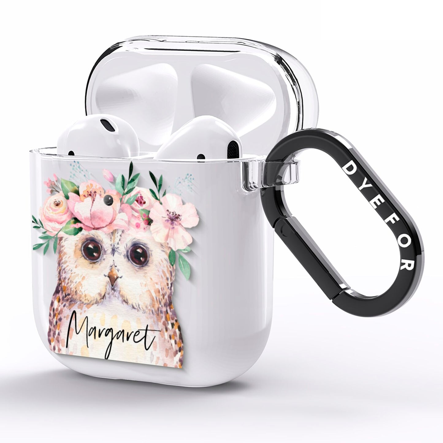 Personalised Name Owl AirPods Clear Case Side Image