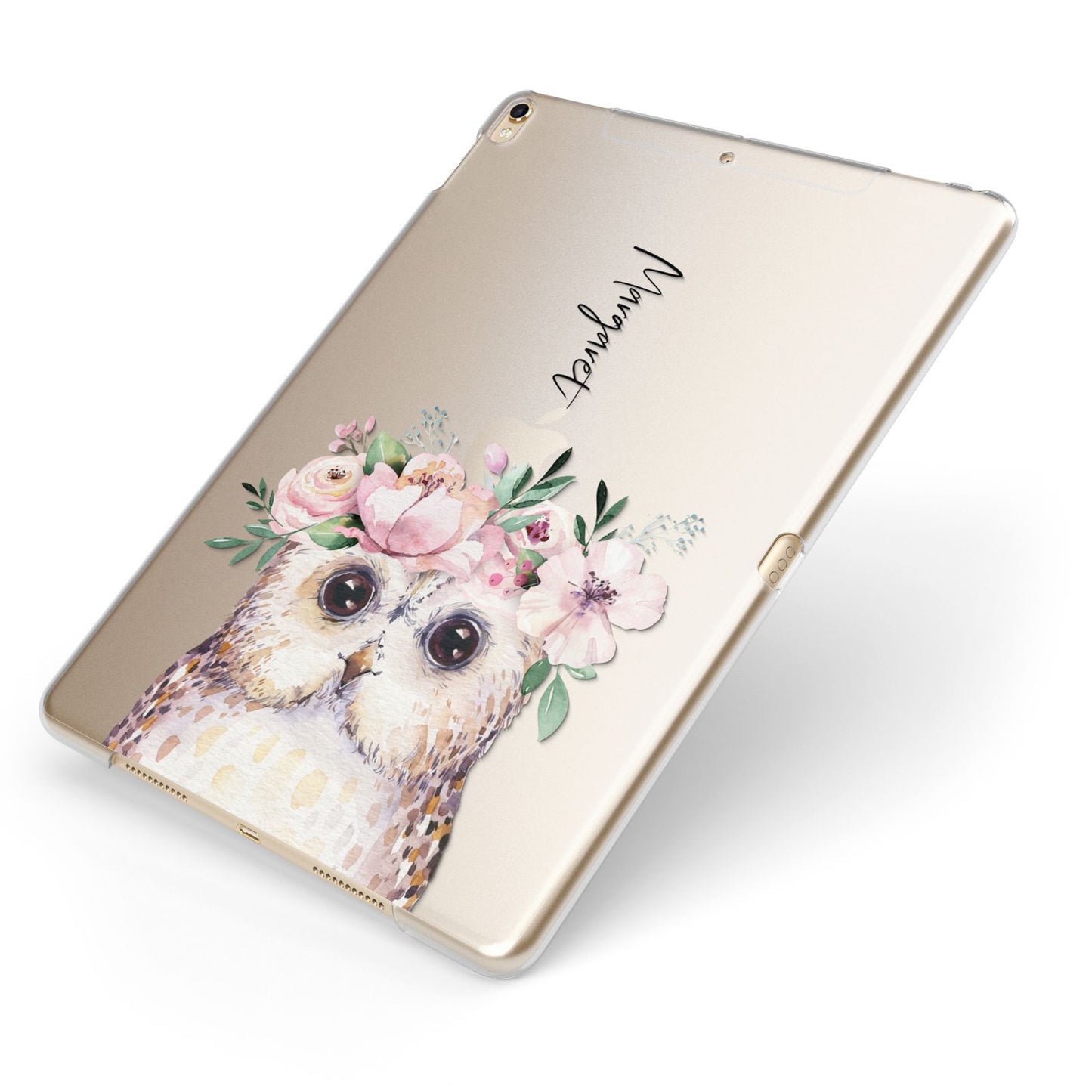 Personalised Name Owl Apple iPad Case on Gold iPad Side View