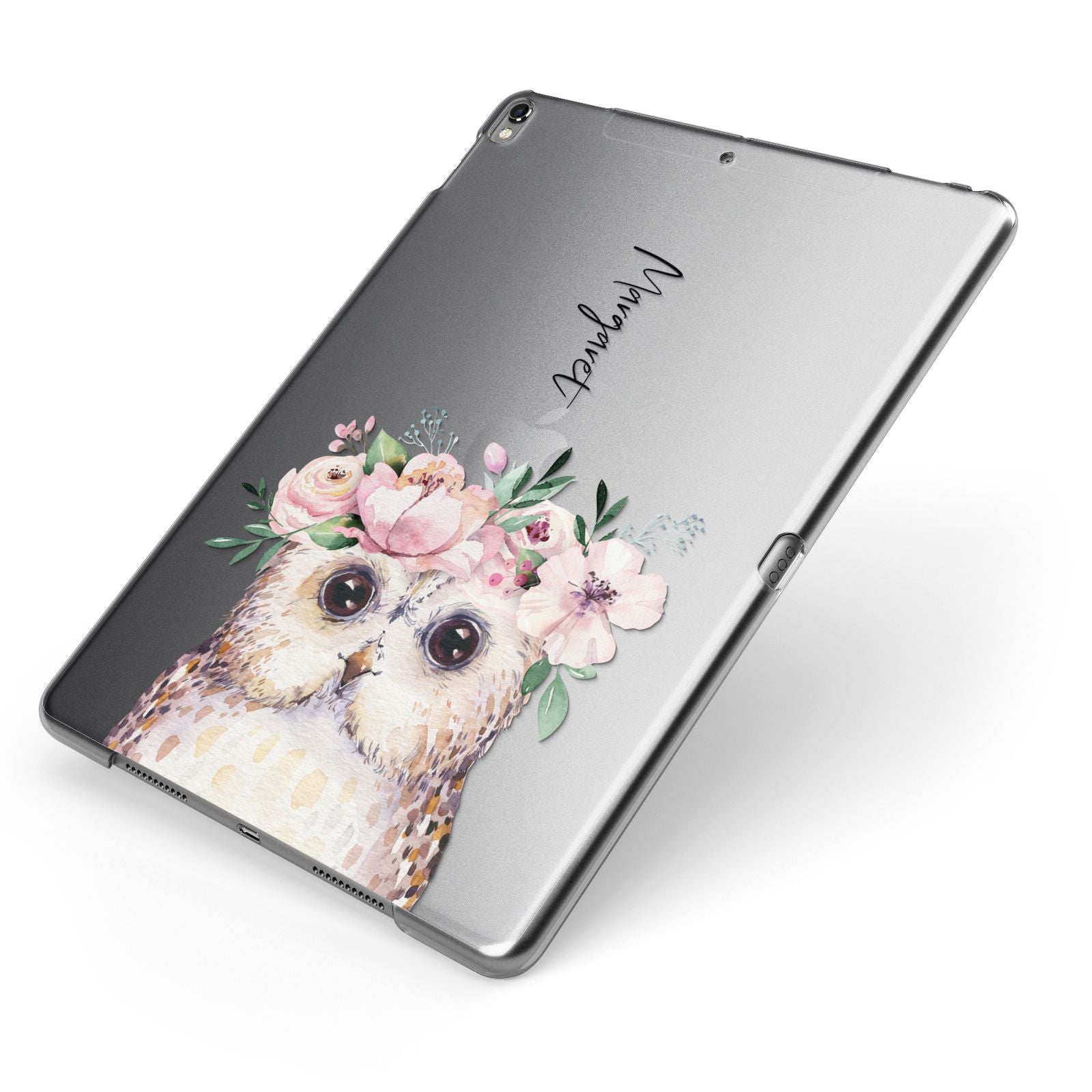 Personalised Name Owl Apple iPad Case on Grey iPad Side View