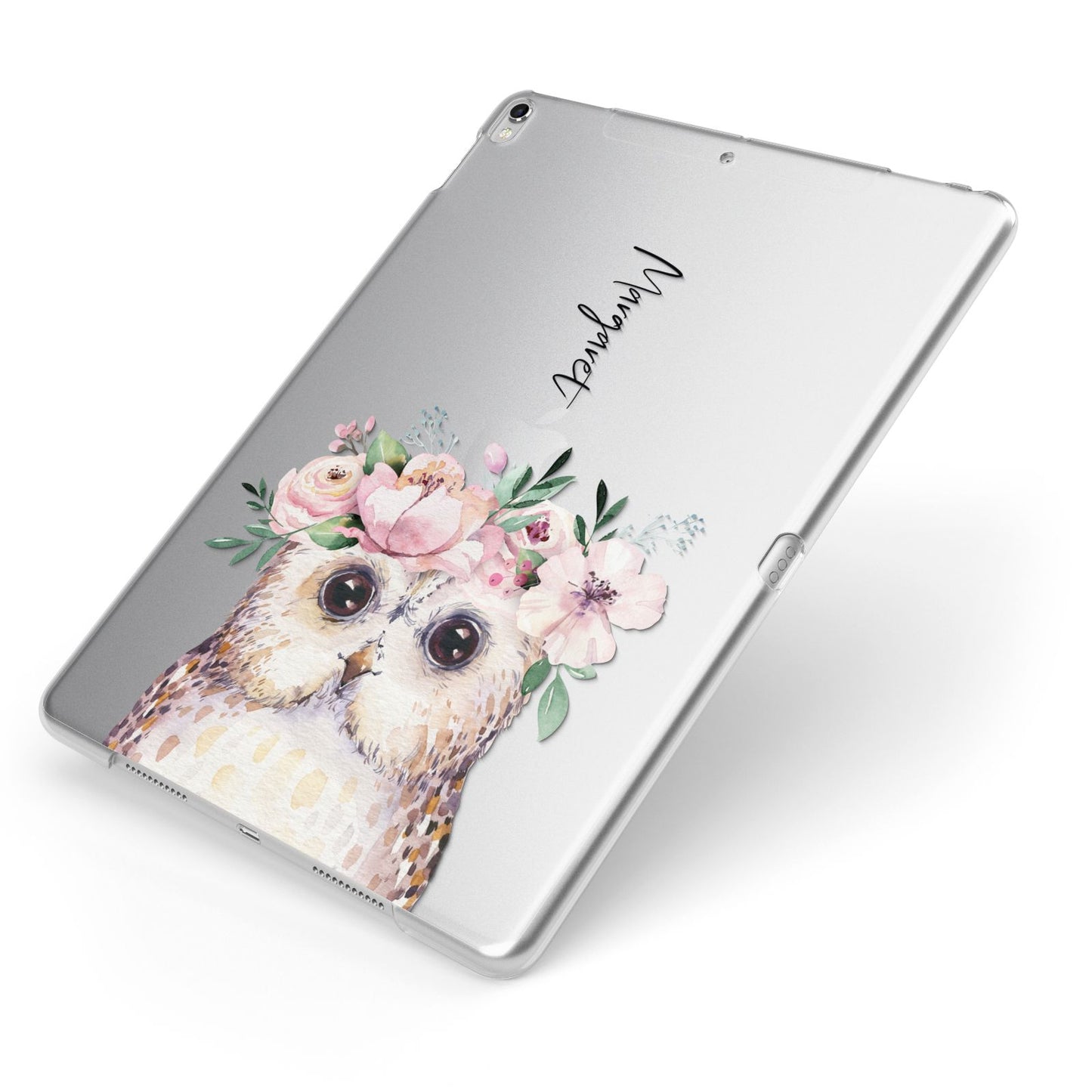 Personalised Name Owl Apple iPad Case on Silver iPad Side View