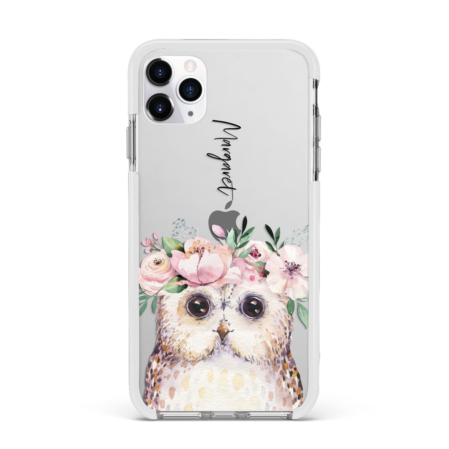 Personalised Name Owl Apple iPhone 11 Pro Max in Silver with White Impact Case