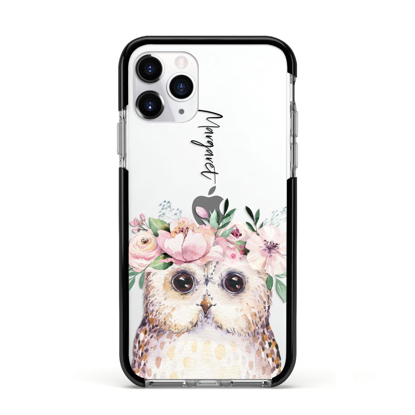 Personalised Name Owl Apple iPhone 11 Pro in Silver with Black Impact Case