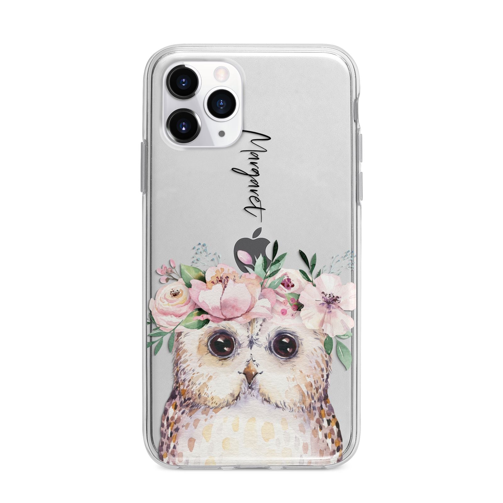 Personalised Name Owl Apple iPhone 11 Pro in Silver with Bumper Case