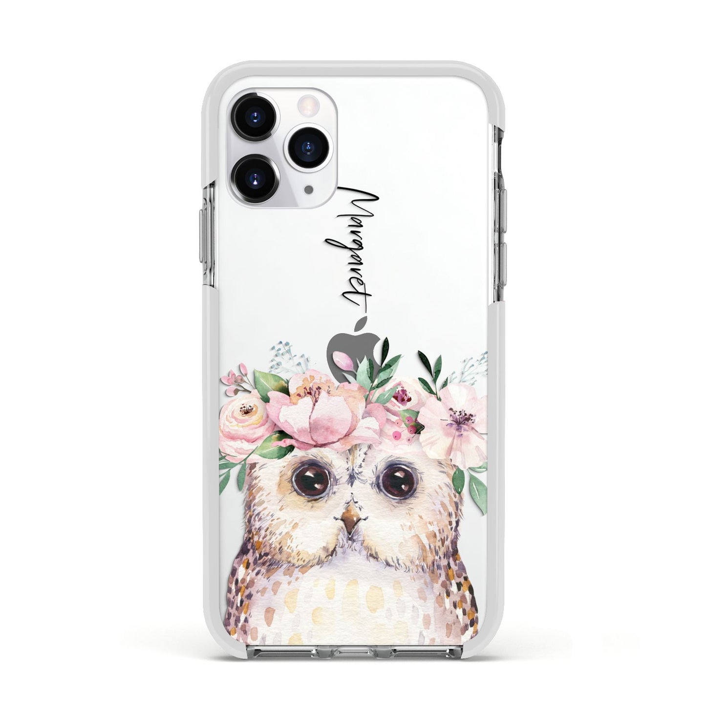 Personalised Name Owl Apple iPhone 11 Pro in Silver with White Impact Case
