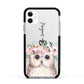 Personalised Name Owl Apple iPhone 11 in White with Black Impact Case