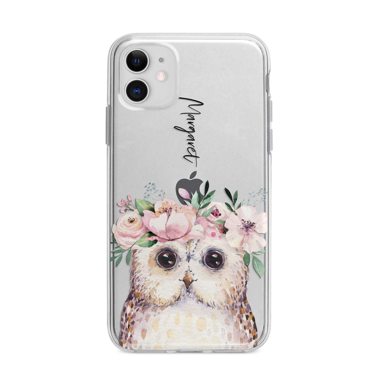 Personalised Name Owl Apple iPhone 11 in White with Bumper Case